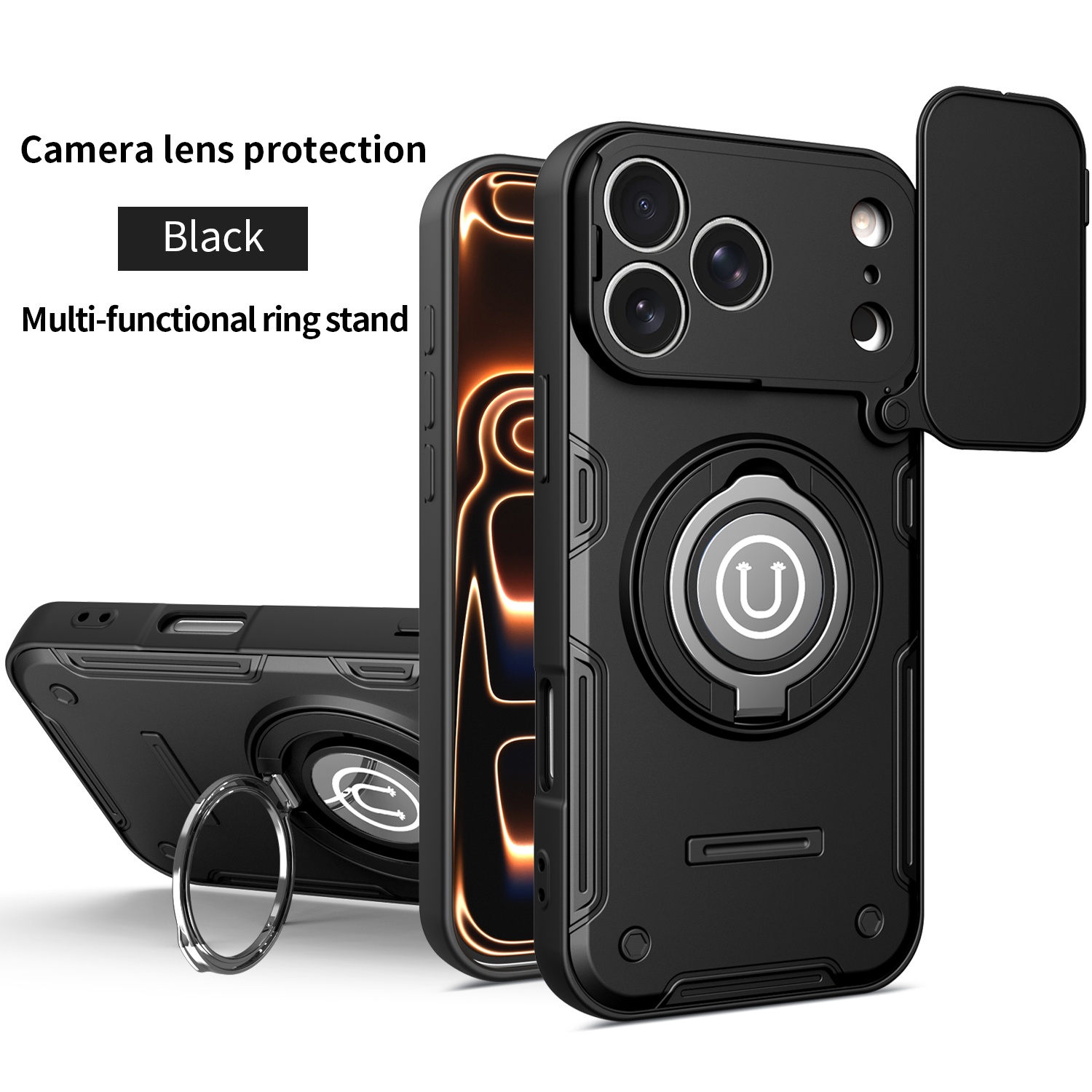 Ring Stand Case - Cover Posteriore Antiurto con Protezione Lente