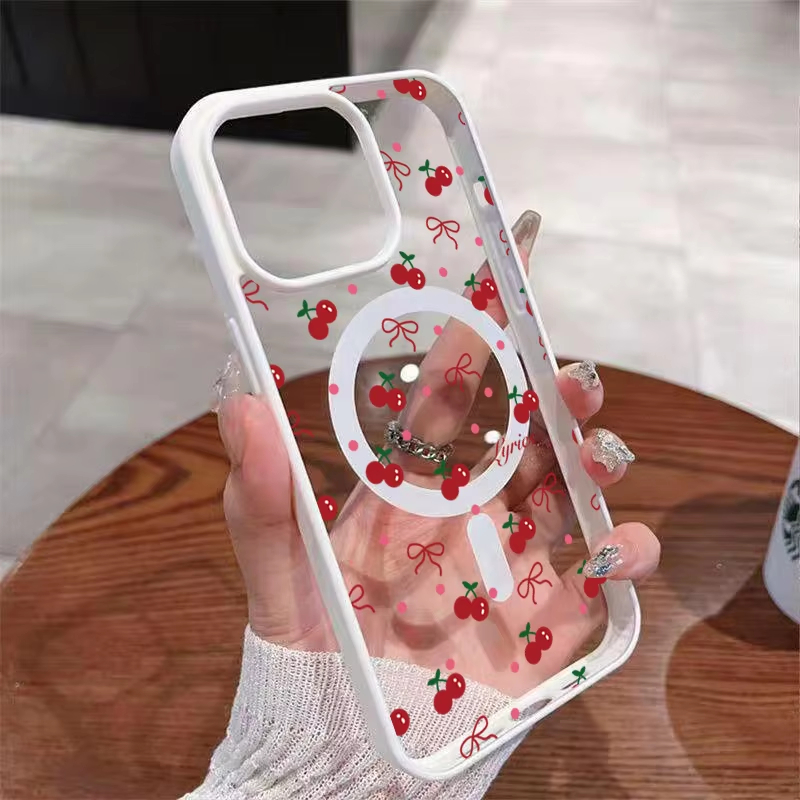 Phone Cases Cherry - Custodia Magnetica Trasparente Rigida con Stampa